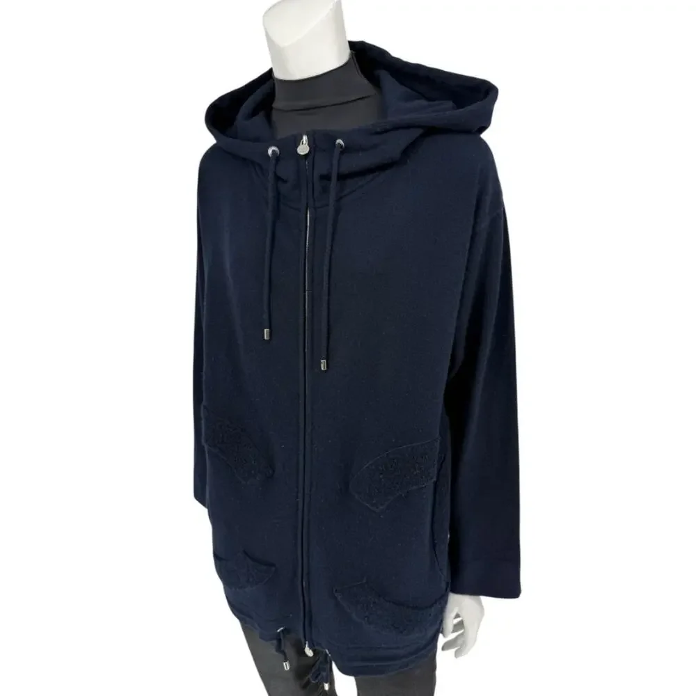 Chanel Navy Blue Cashmere Hoodie with Silver Hardware – Size 36